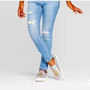 Cat & Jack Skinny Stretch Distressed Jeans with Flip Sequins | Size 6X